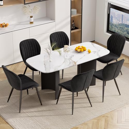 Hawthyhome Esszimmerstühle 6er Set, Küchenstuhl, Stuhl Esszimmer Wohnzimmer, ergonomischer Sessel, Armlehnstuhl, Polsterstuhl, Wasserdichtes Material,Metallbeine, Samt, Schwarz von Hawthyhome