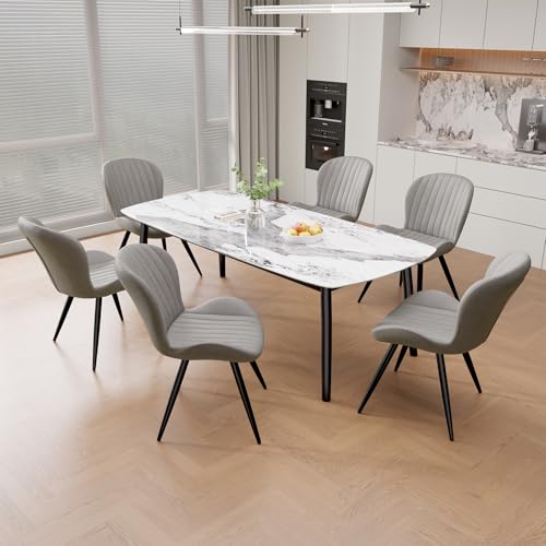 Hawthyhome Esszimmerstühle 6er Set, Küchenstuhl, Stuhl Esszimmer Wohnzimmer, ergonomischer Sessel, Armlehnstuhl, Polsterstuhl, Wasserdichtes Material,Metallbeine, Hellgrau von Hawthyhome