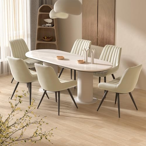 Hawthyhome Esszimmerstühle 6er Set | Polsterstühle mit 5 cm Sitzkissen • künstlicher Stoff Dining Chair • Küchenstuhl mit Rückenlehne • Moderne Sessel • Metallbeine • Beige FU01043BE-6 von Hawthyhome