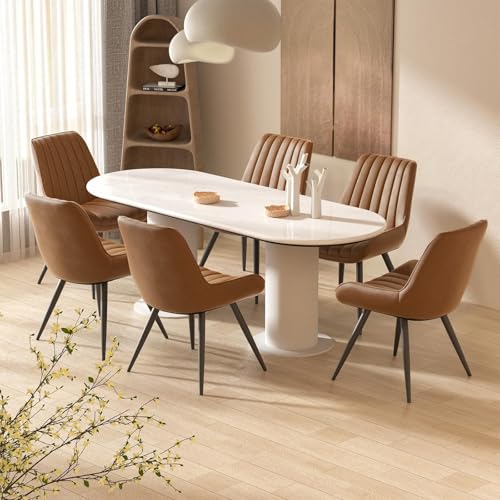 Hawthyhome Esszimmerstühle 6er Set | Polsterstühle mit 5 cm Sitzkissen • künstlicher Stoff Dining Chair • Küchenstuhl mit Rückenlehne • Moderne Sessel • Metallbeine • Braun FU01043BR-6 von Hawthyhome