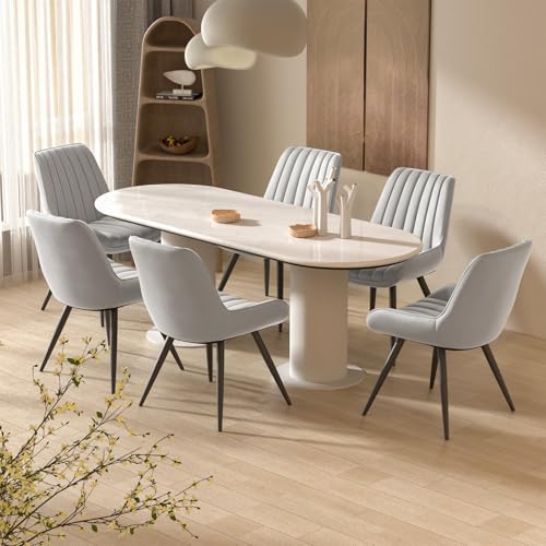 Hawthyhome Esszimmerstühle 6er Set | Polsterstühle mit 5 cm Sitzkissen • künstlicher Stoff Dining Chair • Küchenstuhl mit Rückenlehne • Moderne Sessel • Metallbeine • Grau FU01043GR-6 von Hawthyhome