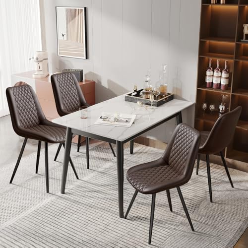 Hawthyhome Esszimmerstühle 4er Set Kunstleder Küchenstuhl Polsterstuhl gepolstert für Wohnzimmer Schlafzimmer Küche mit Rückenlehne, Braun von Hawthyhome