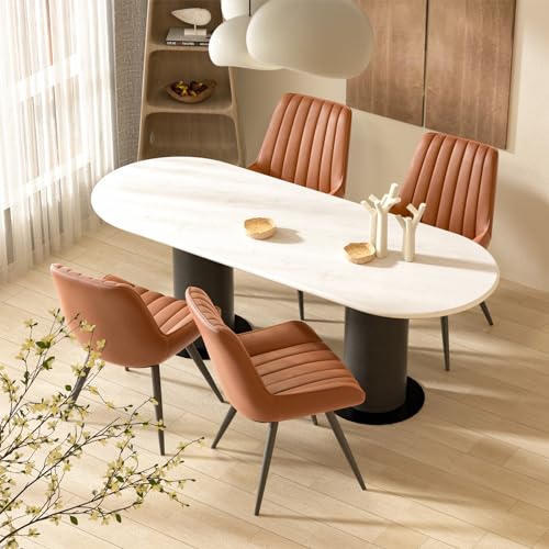 Hawthyhome Esszimmerstühle| Polsterstühle mit 5 cm Sitzkissen •wasserdichtes PU-Leder Dining Chair • Küchenstuhl mit Rückenlehne (Braun, 4er Set) von Hawthyhome