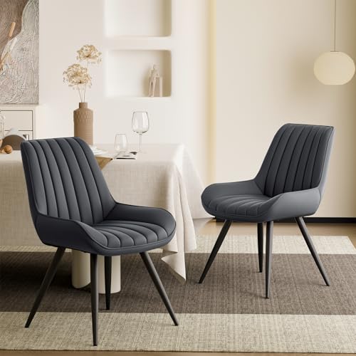 Hawthyhome Esszimmerstühle| Polsterstühle mit 5 cm Sitzkissen •wasserdichtes PU-Leder Dining Chair • Küchenstuhl mit Rückenlehne (Dunkelgrau, 2er Set) von Hawthyhome