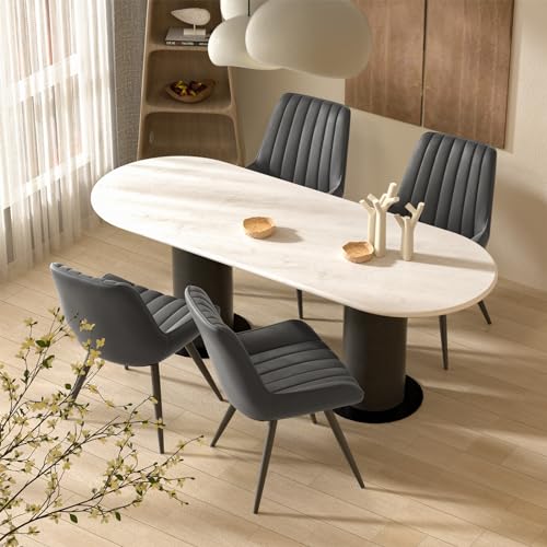 Hawthyhome Esszimmerstühle| Polsterstühle mit 5 cm Sitzkissen •wasserdichtes PU-Leder Dining Chair • Küchenstuhl mit Rückenlehne (Dunkelgrau, 4er Set) von Hawthyhome