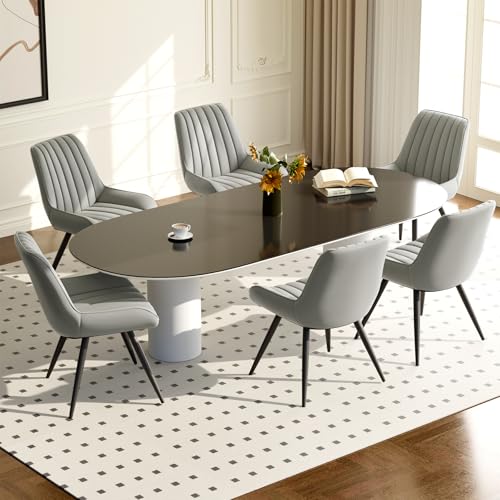 Hawthyhome Esszimmerstühle| Polsterstühle mit 5 cm Sitzkissen •wasserdichtes PU-Leder Dining Chair • Küchenstuhl mit Rückenlehne (Grau, 6er Set) von Hawthyhome