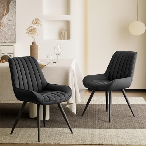 Hawthyhome Esszimmerstühle| Polsterstühle mit 5 cm Sitzkissen •wasserdichtes PU-Leder Dining Chair • Küchenstuhl mit Rückenlehne (Schwarz, 2er Set) von Hawthyhome