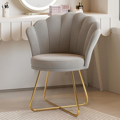 Hawthyhome Polstersessel Esszimmerstühle, Stuhl Schminktisch, Stuhl Samt, Blütenblatt-Rückenlehne Lehnstuhl mit Metallbeinen Gold, Bis 150 KG Belastbar Grau von Hawthyhome