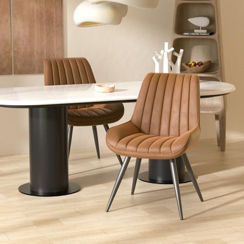 Hawthyhome Esszimmerstühle 2er Set | Polsterstühle mit 5 cm Sitzkissen • künstlicher Stoff Dining Chair • Küchenstuhl mit Rückenlehne • Moderne Sessel • Metallbeine • Braun FU01043BR-2 von Hawthyhome