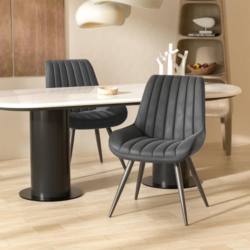 Hawthyhome Esszimmerstühle 2er Set | Polsterstühle mit 5 cm Sitzkissen • künstlicher Stoff Dining Chair • Küchenstuhl mit Rückenlehne • Moderne Sessel • Metallbeine • Dunkelgrau FU01043DG-2 von Hawthyhome