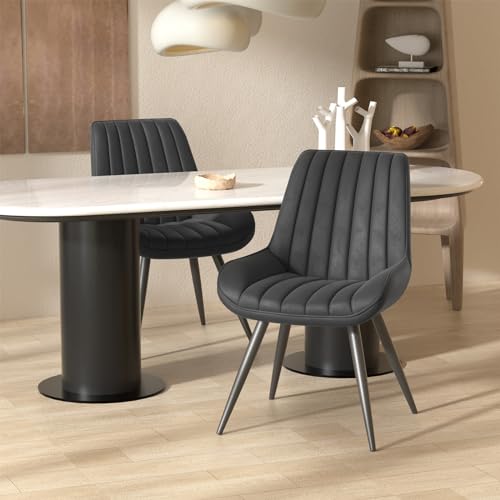 Hawthyhome Esszimmerstühle 2er Set | Polsterstühle mit 5 cm Sitzkissen • künstlicher Stoff Dining Chair • Küchenstuhl mit Rückenlehne • Moderne Sessel • Metallbeine • Schwarz FU01043BL-2 von Hawthyhome