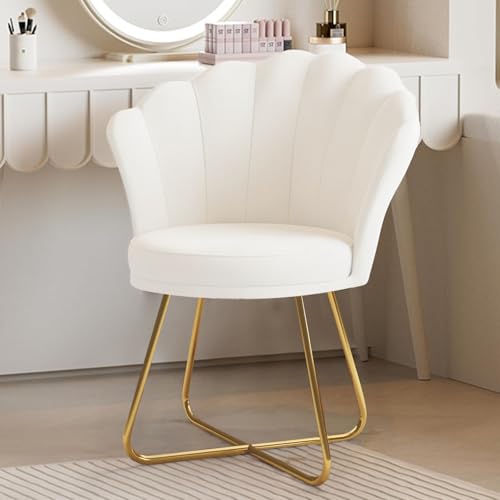 Hawthyhome Polstersessel Esszimmerstühle, Stuhl Schminktisch, Stuhl Samt, Blütenblatt-Rückenlehne Lehnstuhl mit Metallbeinen Gold, Bis 150 KG Belastbar Weiß von Hawthyhome