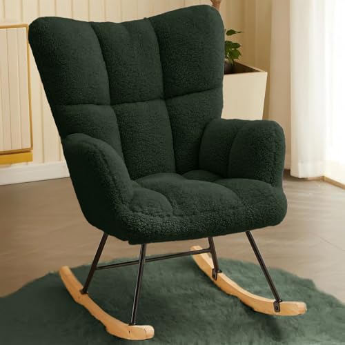 Hawthyhome Schaukelstuhl Relaxstuhl Sessel Stuhl Wohnzimmersessel, Schaukelsessel Gepolsterter Schwingsessel bis 136 kg belastbar Grün Lounge Chair fürs Wohnzimmer Schlafzimmer Balkon von Hawthyhome