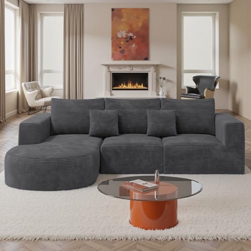 Hawthyhome Sofa mit Schlaffunktion rahmenloses Ecksofa L-Form Couch Installation-Free Cordstoff Ecksofa mit Rechts-Chaiselongue für Wohnzimmer 3 sitzer 264x177x59cm Grau Hawthyhome Sofa mit Schlaffunktion rahmenloses Ecksofa L-Form Couch Installation-Free Cordstoff Ecksofa mit Rechts-Chaiselongue für Wohnzimmer 3 sitzer 264x177x59cm Grau von Hawthyhome