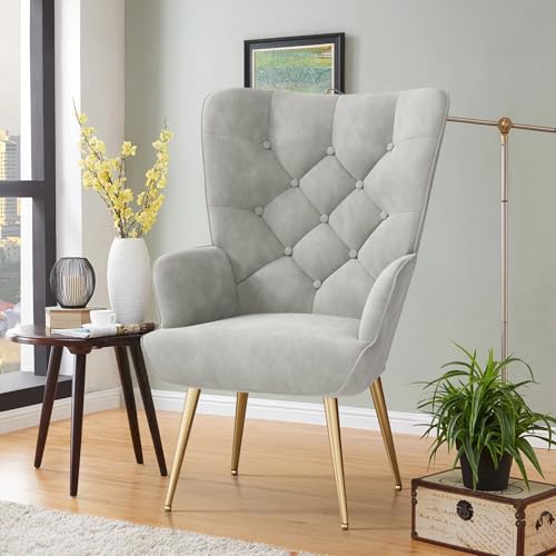 Hawthyhome Eleganter Sessel polsterstuhl Ohnzimmer Sessel Schminktisch Stuhl mit Metall Beinen fürs Wohnzimmer/SchlafzimmerBis 150 KG belastbar Graue von Hawthyhome