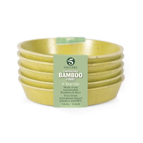 Haxnicks Pot120101 Pflanzen-Untersetzer aus Bambusfaser für drinnen und draußen, 12,7 cm Durchmesser, 5 Stück, Salbeigrün von Haxnicks