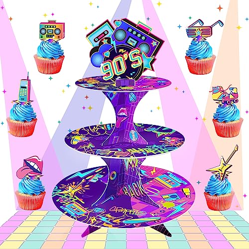 Haxpacal Cupcake-Topper mit 90er-Jahre-Motiv, 24 Stück und 90er-Jahre-Partyzubehör, Cupcake-Ständer für Dessert-Regel, Süßigkeiten-Party-Dekorationen, 1990er-Jahre-Mottoparty, Neon-Party, Rock, von Haxpacal