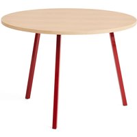Tisch Loop Stand round water-based lacquered oak maroon red powder coated steel Ø 105 cm von Hay