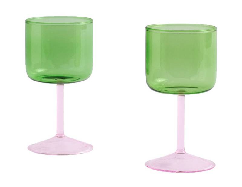 Weinglas 2er-Set Tint grün/pink von Hay