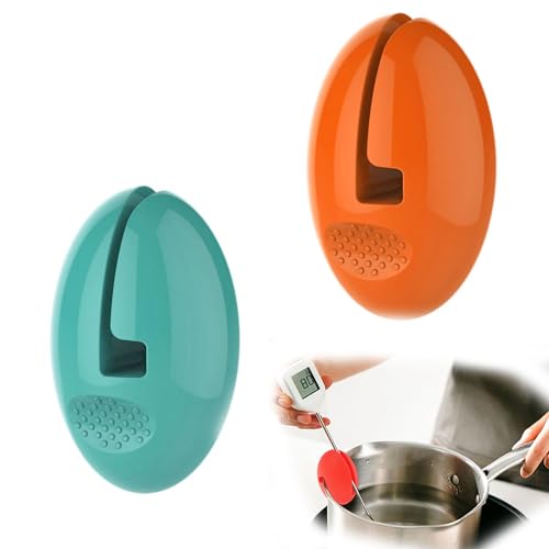Hayaww 2 Stück Thermometerhalter Silikon Thermometer Clip Temperaturfühler Halter für Töpfe Temperatur Clip für Kochgeschirr Hitzebeständiger Thermometer Halter messung Prise Topf Werkzeug (A) von Hayaww