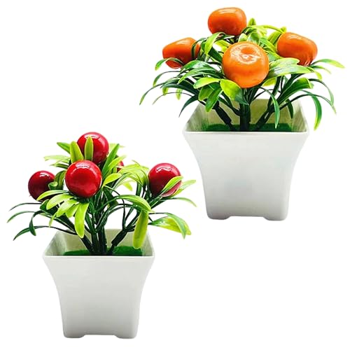 Hayaww 2 pcs Künstlicher Bonsai-Baum Künstliche Früchte Obstbaum Orangenbaum Gefälschte Topfpflanze Kleine künstliche Zimmerpflanzen Dekoration Obstbaum Für Fensterbank Schreibtisch Garten (A) von Hayaww