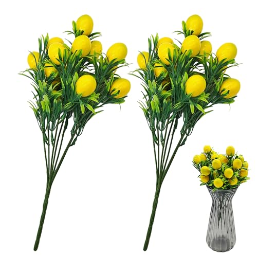 Hayaww 2 pcs Zitronenzweig Künstlich Gelb Mini Zitrone Lebensecht Künstliche Dekoration mit Blätter Zitronen Deko Künstlicher Zitronen Bonsai Gefälschte Obst Zweigstelle Simulation DIY Garten (A) von Hayaww