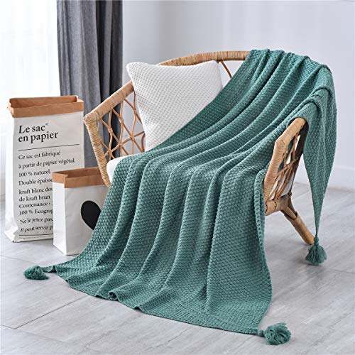 Hayisugal Boho Decke Wohndecke weich Strickdecke Sofadecke Kuscheldecke für Fernsehen oder Nap auf dem Stuhl Sofa und Bett, Grün, 150 x 200cm von Hayisugal