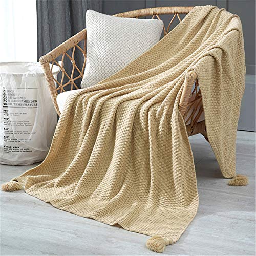 Hayisugal Boho Decke Wohndecke weich Strickdecke Sofadecke Kuscheldecke für Fernsehen oder Nap auf dem Stuhl Sofa und Bett, Hellbraun, 150 x 200cm von Hayisugal