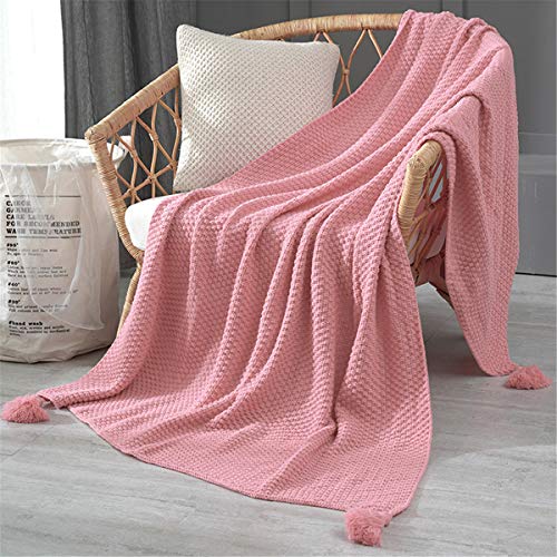 Hayisugal Boho Decke Wohndecke weich Strickdecke Sofadecke Kuscheldecke für Fernsehen oder Nap auf dem Stuhl Sofa und Bett, Rosa, 120 x 150cm von Hayisugal