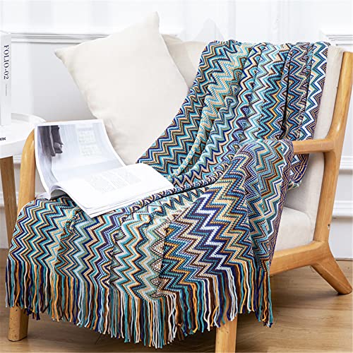 Hayisugal Boho Decke Wohndecken Couchdecke Sofadecke Blanket Böhmen Kuscheldecke überwurf Decke Wendedecke für Bett Sofa Schlafzimmer Büro, Blau, 130 x 200cm von Hayisugal