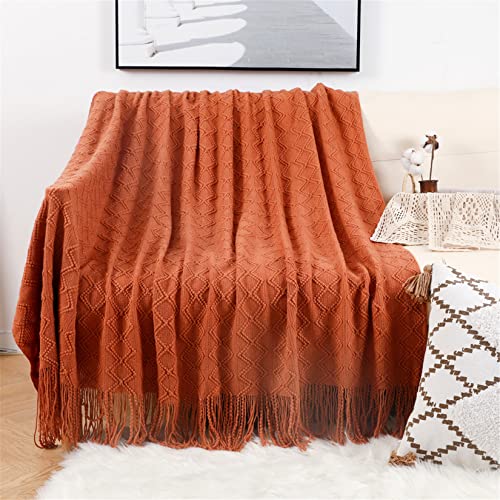 Hayisugal Gestrickte Decke Wohndecke Boho Decke Weich Wolldecke mit Quaste Kuscheldecke Sofadecke Couch Decke Überwurfdecke Tagesdecke, Orange, 130 x 150cm von Hayisugal