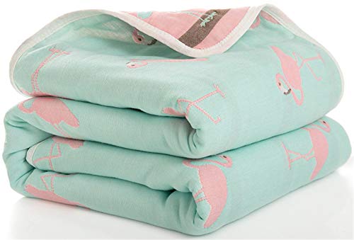 Hayisugal Kinder Decke 6-lagig Babydecke aus 100% Baumwolle - kuschelige Baumwolldecke Ideal als Kinderwagendecke, Erstlingsdecke, Bettdecke oder Kuscheldecke, Grün Flamingo, 120x150cm von Hayisugal