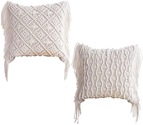 Hayisugal Kissenbezug 2er Set Deko Kissen Boho Beige Makramee Kissen 45x45 cm Bohemian Deko Sofakissen mit Quasten Zierkissen Bezug Quaste Deko Kissen Hülle 100% Baumwolle von Hayisugal