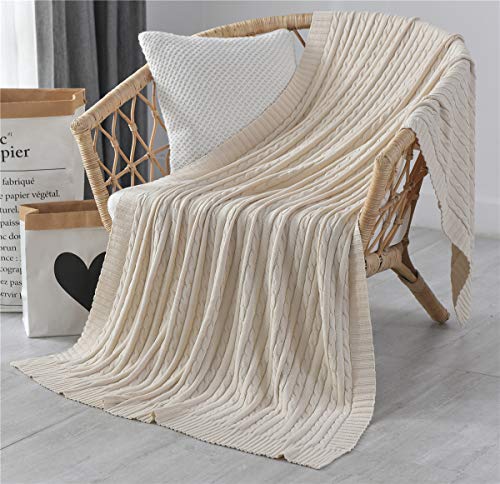 Hayisugal Kuscheldecke 100% Baumwolle Sofa Decke Extra groß Überwurf Strickdecke Wohndecke leicht & kuschelig Wolldecke Sommerdecke für Sofa, Bett, Beige, 120 x 180cm von Hayisugal