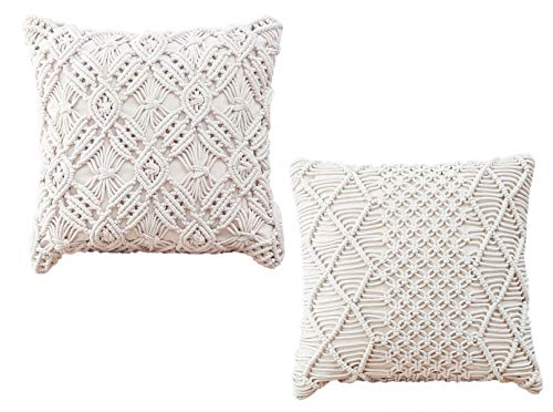 Hayisugal Makramee Kissenbezug 2 stück Kissenhülle 100% Baumwolle Throw Kissenbezug Tufted Tassel Woven Dekorative Kissenbezüge Set Kissen Fall für Sofa Couch Schlafzimmer Dekokissen, 4#, 45x45cm von Hayisugal