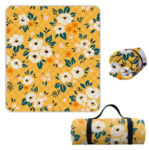 Hayisugal Picknickdecke 200x200 cm Verdickte Stranddecke Sandfrei Wasserdicht Campingdecke Picknickmatte Tragbare Picknickdecke für Strand,Picknick,Wandern,Park,Reisen, Pflanzen Q, 200 x 200 cm von Hayisugal