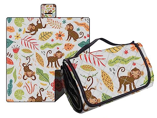 Hayisugal Picknickdecke Sandfrei Stranddecke Wasserdicht Campingdecke Waschbar Strandunterlage Tragbare Picknickdecke Soft für Strand,Picknick,Wandern,Reisen, Affen Wald, 200 x 200 cm von Hayisugal