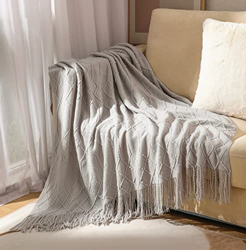 Hayisugal Sofadecke Boho Decke Strick Decke Tagesdecke Wohndecke Gestrickte Decke Wendedecke Kuscheldeck Couchdecke überwurf Decke Reise Decke, Leicht grau, 130 x 200cm von Hayisugal
