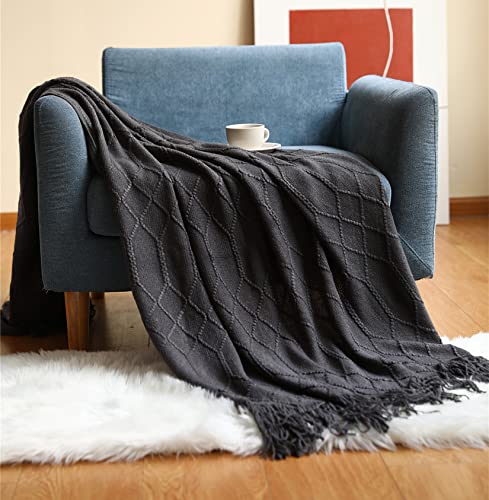 Hayisugal Sofadecke Boho Decke Strick Decke Tagesdecke Wohndecke Gestrickte Decke Wendedecke Kuscheldeck Couchdecke überwurf Decke Reise Decke, Dunkelgrau, 130 x 200cm von Hayisugal