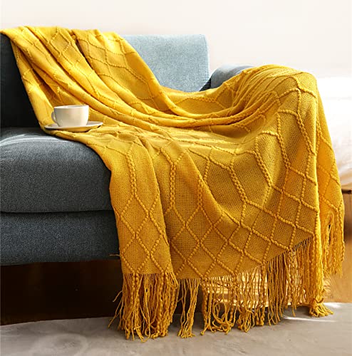 Hayisugal Sofadecke Boho Decke Strick Decke Tagesdecke Wohndecke Gestrickte Decke Wendedecke Kuscheldeck Couchdecke überwurf Decke Reise Decke, Gelb, 130 x 150cm von Hayisugal