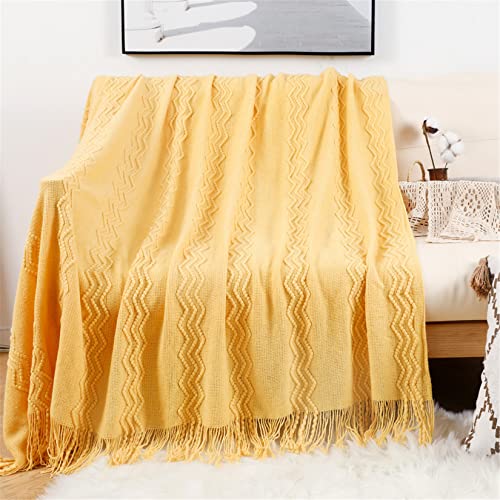 Hayisugal Sofadecke Wohndecke Boho Decke Weich Strick Decke mit Quaste Kuscheldecke Sofadecke Couch Outdoor Decke Überwurfdecke, Gelb, 150 x 200cm von Hayisugal