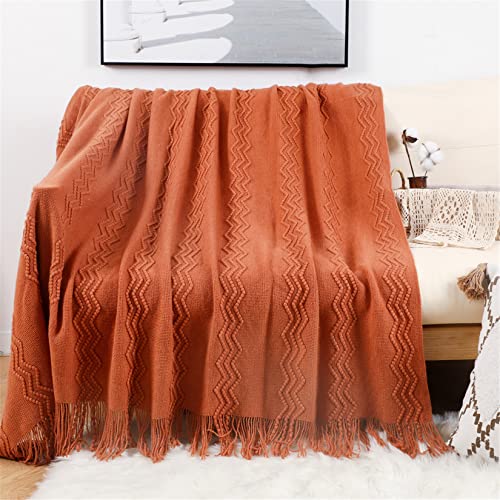 Hayisugal Sofadecke Wohndecke Boho Decke Weich Strick Decke mit Quaste Kuscheldecke Sofadecke Couch Outdoor Decke Überwurfdecke, Orange, 150 x 200cm von Hayisugal