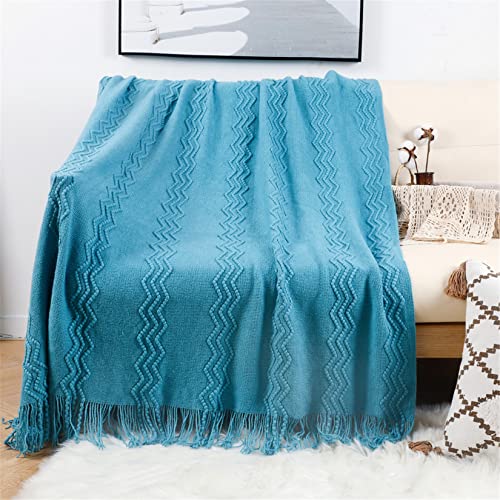 Hayisugal Sofadecke Wohndecke Boho Decke Weich Strick Wolldecke mit Quaste Kuscheldecke Sofadecke Couch Decke Überwurfdecke, Blau, 150 x 200cm von Hayisugal