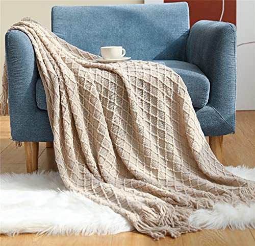 Hayisugal Tagesdecke Gestrickte Boho Decke überwurf Decke warm Wohndecke Reisedecke Schmusedecke weich Kuscheldecke für Sofa Sessel Couch, Khaki, 130 x 150 cm von Hayisugal