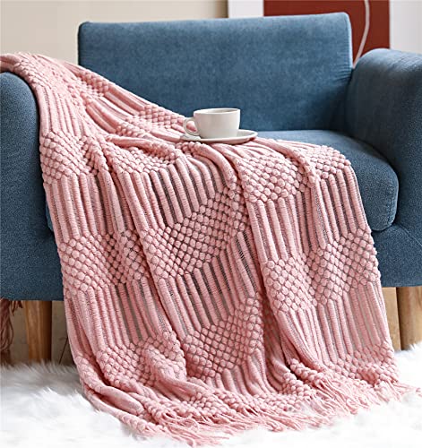 Hayisugal Tagesdecke Wohndecke Boho Decke Soft Gestrickte Decke Wendedecke Kuscheldeck Sofadecke Couchdecke überwurf Decke, Rosa, 130 x 150cm von Hayisugal