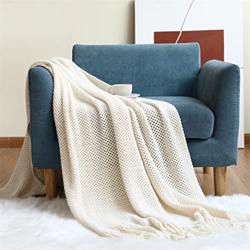 Hayisugal Tagesdecke Wohndecke Boho Decke weich Gestrickte Decke Wendedecke Kuscheldeck Sofadecke Couchdecke Soft überwurf Decke, Beige, 130 x 150cm von Hayisugal
