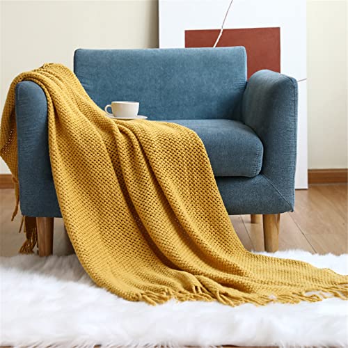 Hayisugal Tagesdecke Wohndecke Boho Decke weich Gestrickte Decke Wendedecke Kuscheldeck Sofadecke Couchdecke Soft überwurf Decke, Gelb, 130 x 150cm von Hayisugal