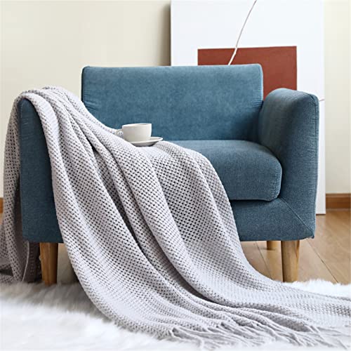 Hayisugal Tagesdecke Wohndecke Boho Decke weich Gestrickte Decke Wendedecke Kuscheldeck Sofadecke Couchdecke Soft überwurf Decke, Hellgrau, 130 x 200cm von Hayisugal