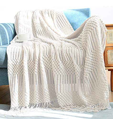 Hayisugal Tagesdecke Wohndecke Boho Decke weich Gestrickte Decke Wendedecke Kuscheldeck Sofadecke Couchdecke überwurf Decke, Beige, 150 x 240cm von Hayisugal