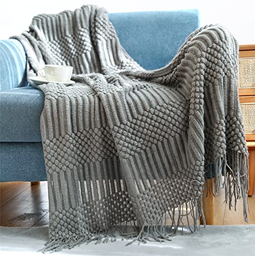 Hayisugal Tagesdecke Wohndecke Boho Decke weich Gestrickte Decke Wendedecke Kuscheldeck Sofadecke Couchdecke überwurf Decke, Grau, 130 x 150cm von Hayisugal